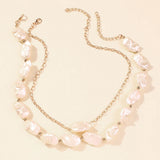 N7377 Alloy Double-Layer Pearl Necklace Set Baroque Hip-Hop Clavicle Chain