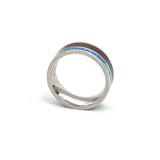 8mm Stainless Steel Ring with Opal and Wood Inlaid Wedding Band