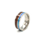 8mm Stainless Steel Ring with Opal and Wood Inlaid Wedding Band