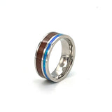 8mm Stainless Steel Ring with Opal and Wood Inlaid Wedding Band