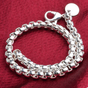 925 Silver Round Lattice Chain Bracelet 4MM Men Women Jewelry