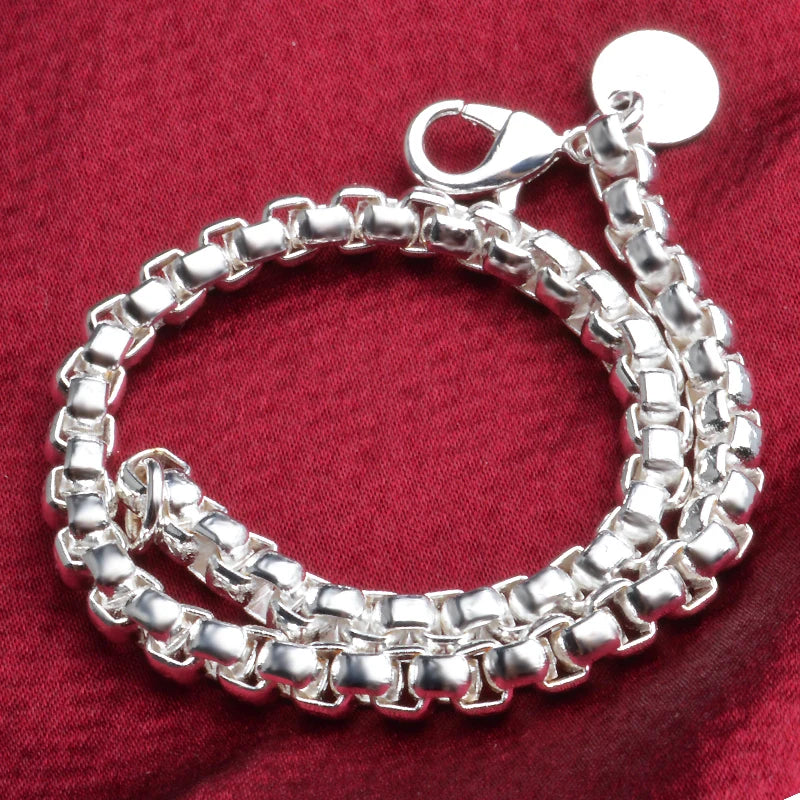 925 Silver Round Lattice Chain Bracelet 4MM Men Women Jewelry