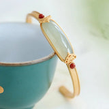 NATRICH Palace Style S925 Sterling Silver Gilding Hetian Jade Bracelet Women's