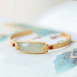 NATRICH Palace Style S925 Sterling Silver Gilding Hetian Jade Bracelet Women's