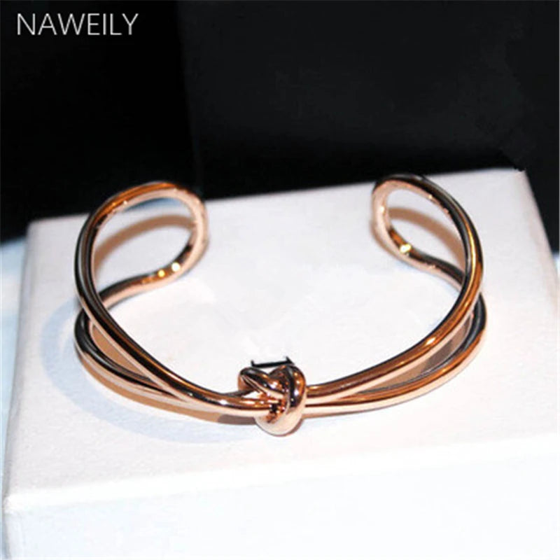 Smooth Knot Cuff Bracelets Bangles Women Open Bangles Jewelry Gift