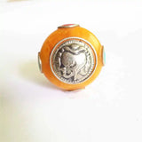 NBB242 Tibetan Sea Snail Amulet Beads 28mm Nepal Hand Metal Inlay Stone 2PCS