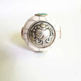 NBB242 Tibetan Sea Snail Amulet Beads 28mm Nepal Hand Metal Inlay Stone 2PCS
