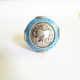 NBB242 Tibetan Sea Snail Amulet Beads 28mm Nepal Hand Metal Inlay Stone 2PCS
