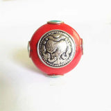 NBB242 Tibetan Sea Snail Amulet Beads 28mm Nepal Hand Metal Inlay Stone 2PCS