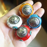 NBB242 Tibetan Sea Snail Amulet Beads 28mm Nepal Hand Metal Inlay Stone 2PCS