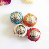 NBB242 Tibetan Sea Snail Amulet Beads 28mm Nepal Hand Metal Inlay Stone 2PCS