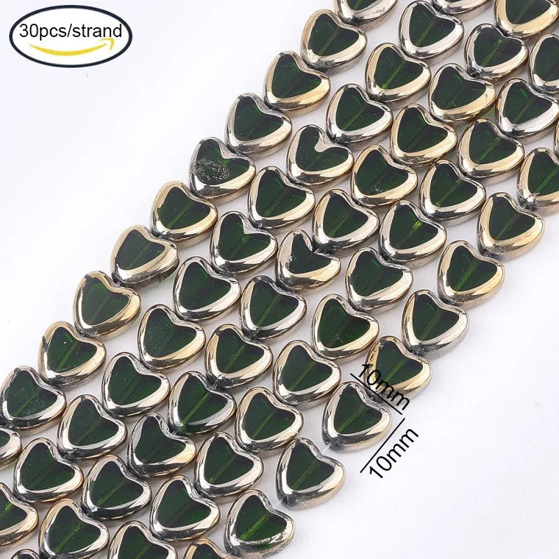 Electroplate Glass Beads Strands Edge Plated Heart Red 10x10x4mm for Jewelry