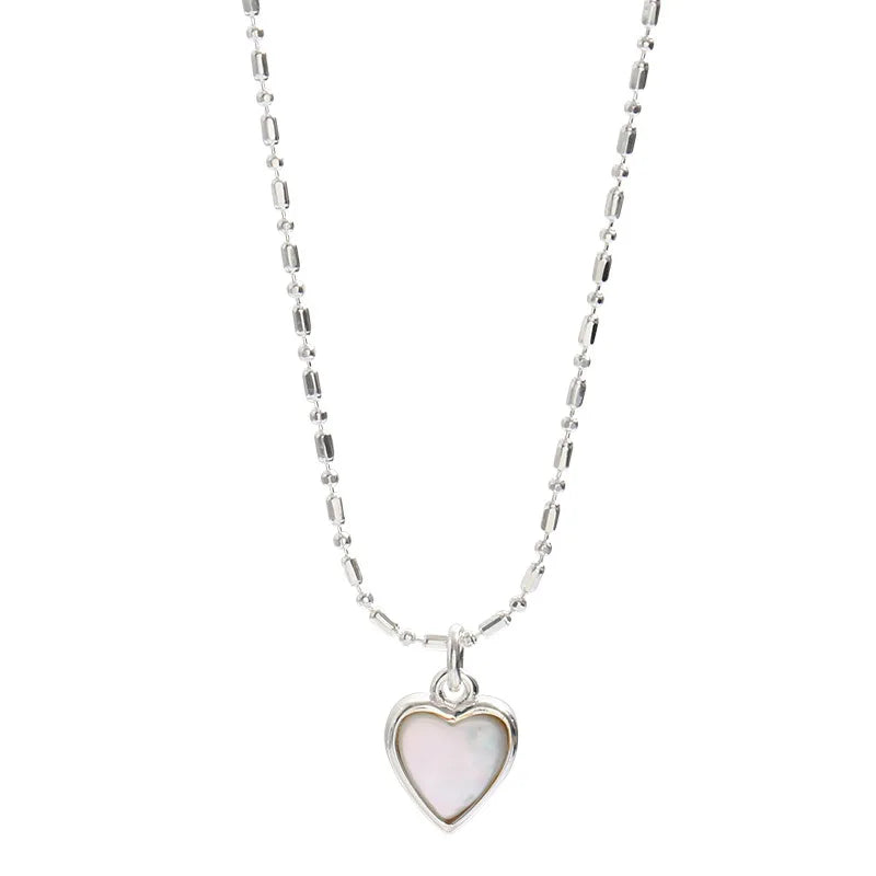 925 Silver Heart Shell Necklace Sweet Delicate Jewelry Women Wedding Gift