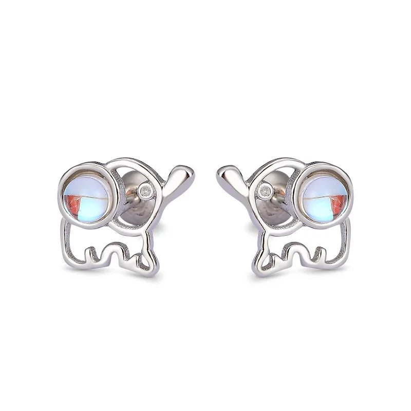 925 Silver Moonstone Elephant Earrings - Party Gift Jewelry