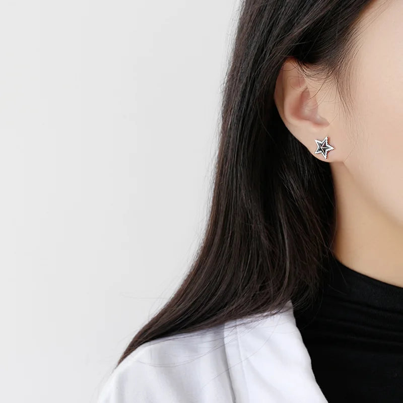 925 Silver Vintage Star Earrings Women Girl Party Gift