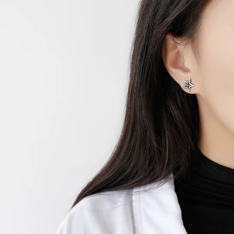 925 Silver Vintage Star Earrings Women Girl Party Gift