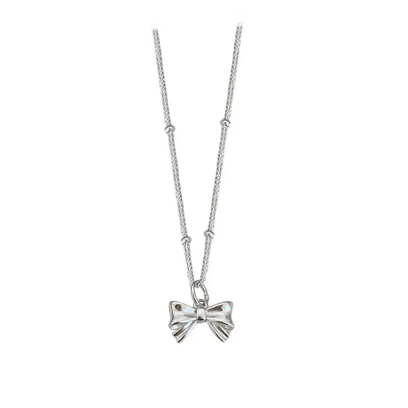 925 Sterling Silver Fresh Bowknot Necklace for Women Girl Birthday Gift