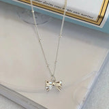 925 Sterling Silver Fresh Bowknot Necklace for Women Girl Birthday Gift