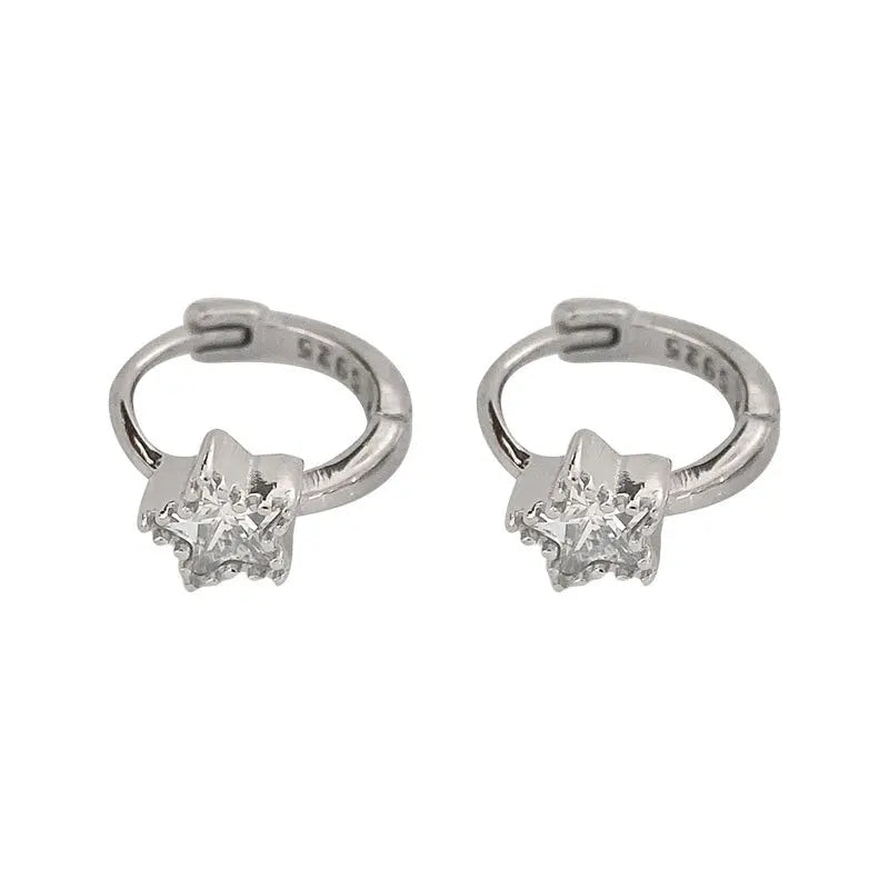 925 Sterling Silver Zircon Star Earrings for Women Girl Party Gift