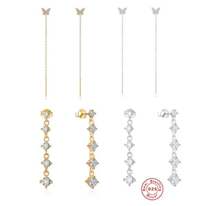 925 Silver Zircon Butterfly Earrings Sweet Fairy Jewelry for Women