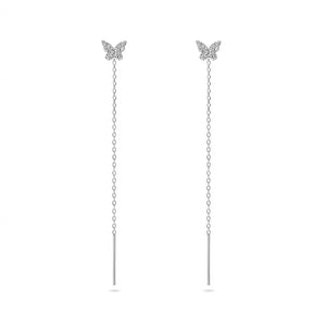 925 Silver Zircon Butterfly Earrings Sweet Fairy Jewelry for Women