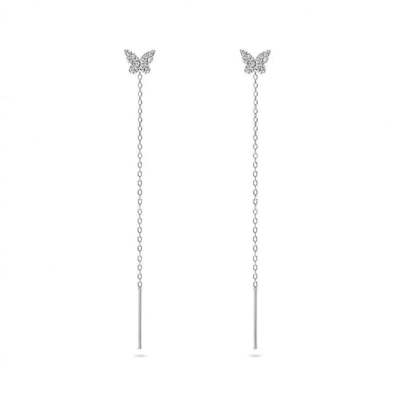 925 Silver Zircon Butterfly Earrings Sweet Fairy Jewelry for Women