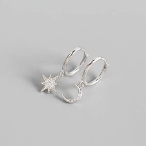 925 Silver Zircon Star Moon Earrings Gift for Women Girls