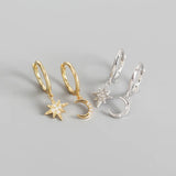 925 Silver Zircon Star Moon Earrings Gift for Women Girls