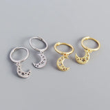 925 Silver Zircon Star Moon Earrings Gift for Women Girls