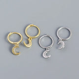 925 Silver Zircon Star Moon Earrings Gift for Women Girls