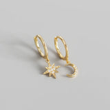925 Silver Zircon Star Moon Earrings Gift for Women Girls