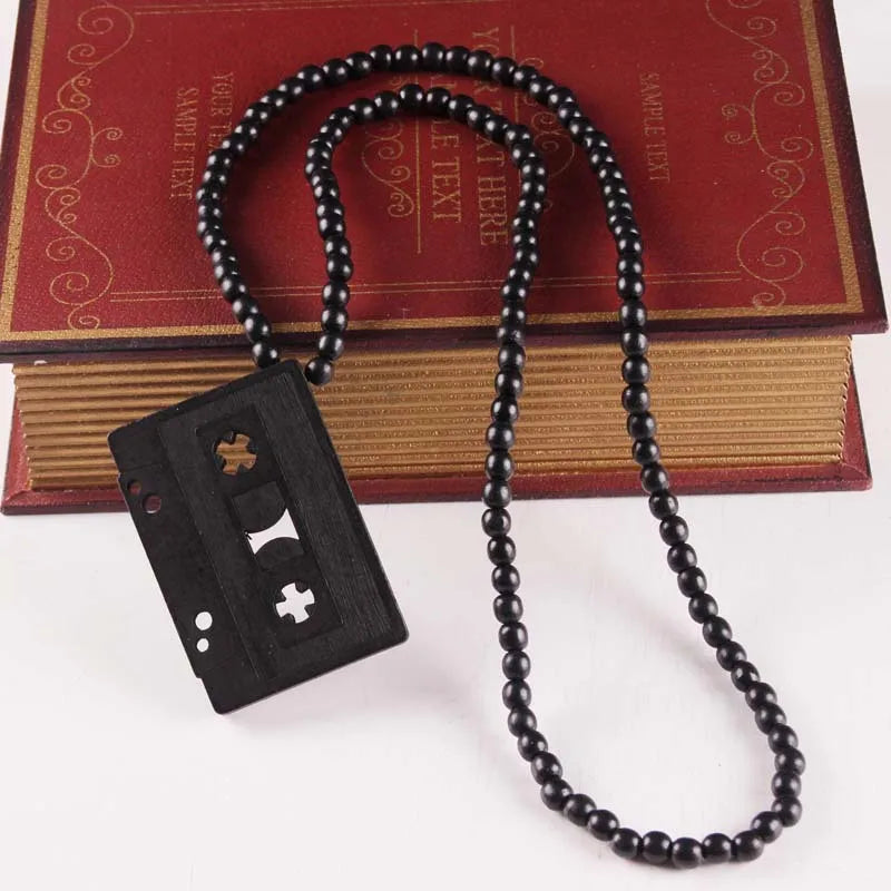Cassette Tape Pendant Good Wood Hip-Hop Wooden Necklace