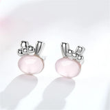 925 Silver Hibiscus Stone Earrings Cat Powder Zirconia Jewelry