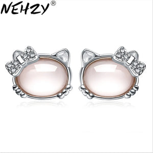 925 Silver Hibiscus Stone Earrings Cat Powder Zirconia Jewelry