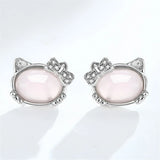 925 Silver Hibiscus Stone Earrings Cat Powder Zirconia Jewelry