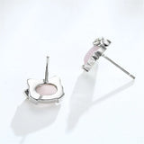 925 Silver Hibiscus Stone Earrings Cat Powder Zirconia Jewelry