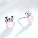 925 Silver Hibiscus Stone Earrings Cat Powder Zirconia Jewelry