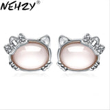 925 Silver Hibiscus Stone Earrings Cat Powder Zirconia Jewelry