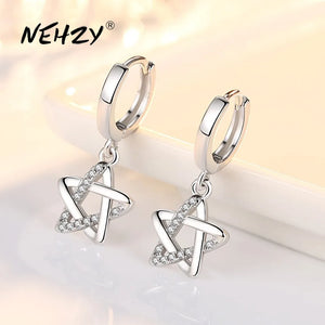 925 Silver Needle Earrings Crystal Zircon Retro Hollow Stars Hot Earrings