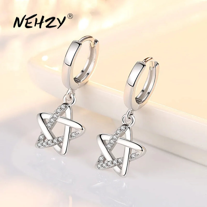 925 Silver Needle Earrings Crystal Zircon Retro Hollow Stars Hot Earrings