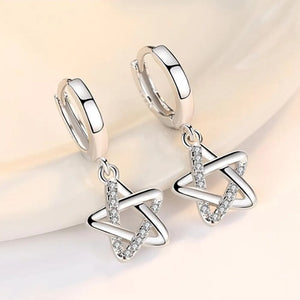 925 Silver Needle Earrings Crystal Zircon Retro Hollow Stars Hot Earrings