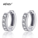 925 Silver Needle Crystal Zircon Round Stud Earrings