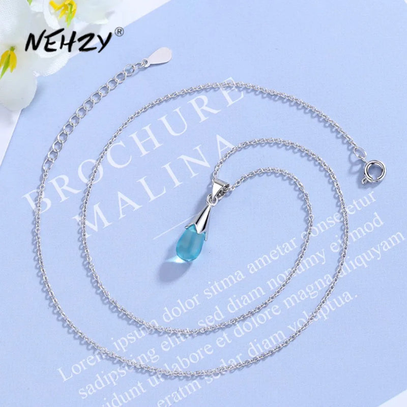 925 Silver CZ Pendant Necklace 43.5CM