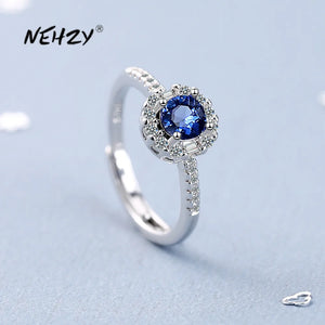 925 Silver Needle CZ Sapphire Adjustable Ring