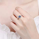 925 Silver Needle CZ Sapphire Adjustable Ring