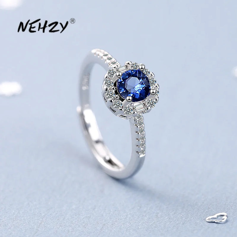 925 Silver Needle CZ Sapphire Adjustable Ring