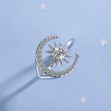 925 Silver CZ Star Moon Open Ring Size Adjustable