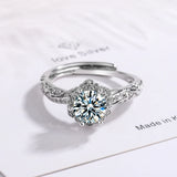 925 Silver Needle Women's CZ Flower Shape Adjustable Ring
