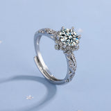 925 Silver Needle Women's CZ Flower Shape Adjustable Ring