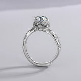925 Silver Needle Women's CZ Flower Shape Adjustable Ring